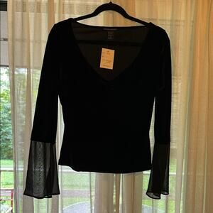 Boston Proper Black Velvet Mesh Bell Sleeve Top – Whimsigoth Vibes (Size S)